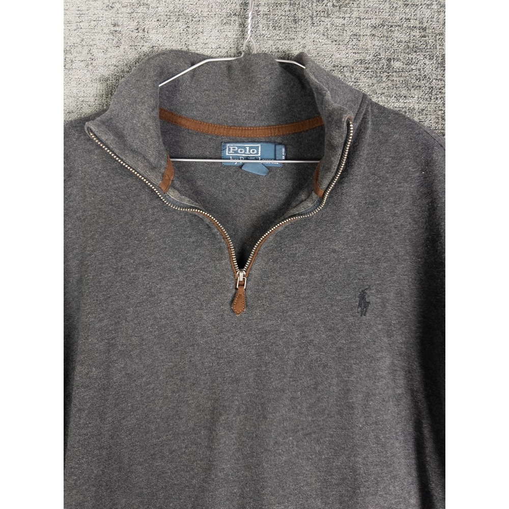 VTG Polo Ralph Lauren Pullover Mens Heather Gray Q Zip Classic Pony Elbow Patch‎